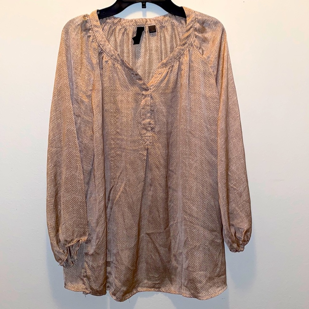 Will Smith Tan and White Snakeskin Print Long Sleeve Blouse